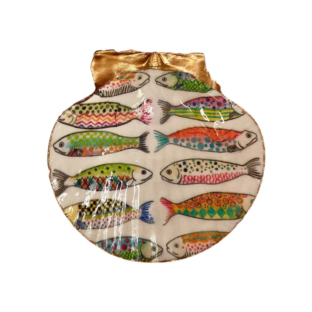 Fish Pattern Trinket Dish | Coastal Jewelry Dish | Beach Decor - Picture 3 of 5